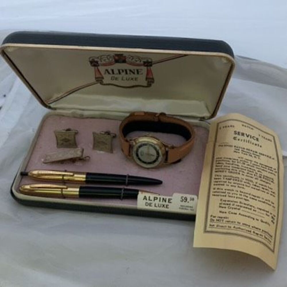 Alpine De Luxe Alpine USA Pencil Perma Matic Pen Geneva Jeweled Swiss Watch